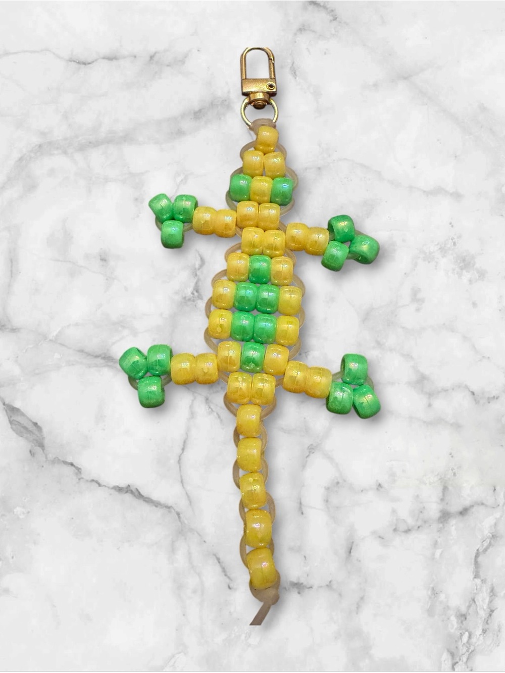 Beaded Lizard Key & Card Holder Charm in Yellow and Green